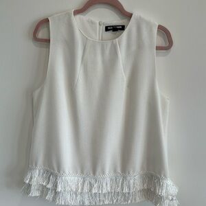 Sleeveless creamy fringe top L NWOT